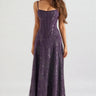 Celeste Purple Sequin Flower Lace Maxi Dress