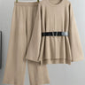 Dames Two-Piece Set – Zachte Knit – Flared Mouwen – Hoge Taille Wijde Pijpen