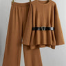 Dames Two-Piece Set – Zachte Knit – Flared Mouwen – Hoge Taille Wijde Pijpen