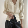 Dames Trui – V-hals – Ribgebreid – Los model – 3/4 mouw – Knoopsluiting