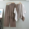 Dames 3-delig gebreid pak – Relaxed Fit – Coltrui – Wijde broek – Open cape
