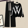 Dames Two-Piece Set – Gebreide Hoodie – Relaxte Pasvorm – Hoge Taille Wijde Broek