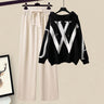 Dames Two-Piece Set – Gebreide Hoodie – Relaxte Pasvorm – Hoge Taille Wijde Broek