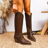 Dames Laarzen - Glad Kunstleer - Kniehoog - Spitse Neus - Western Stiksels - Studriem