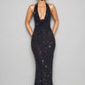 Craiga Black Sequin Deep V Maxi Dress