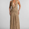 Secyij Khaki High-Slit Backless Maxi Dress