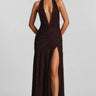 Betrys Brown High-Slit Backless Maxi Dress