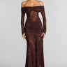 Velally Brown Lace Cut-Out Fishtail Maxi Dress